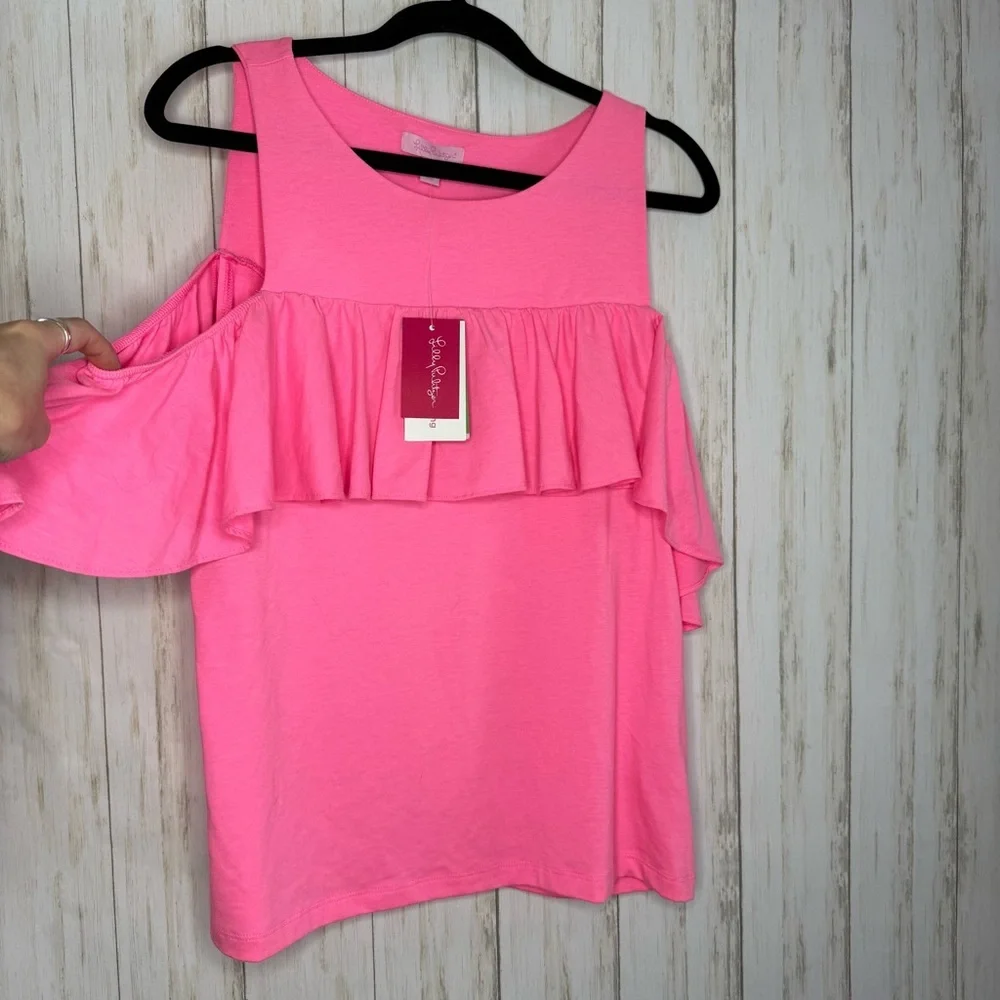 Lilly Pulitzer NWT Lyra Barbie Pink Ruffle Blouse M